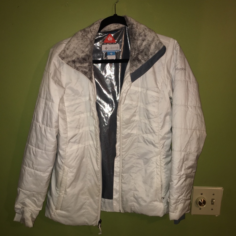 small white columbia jacket